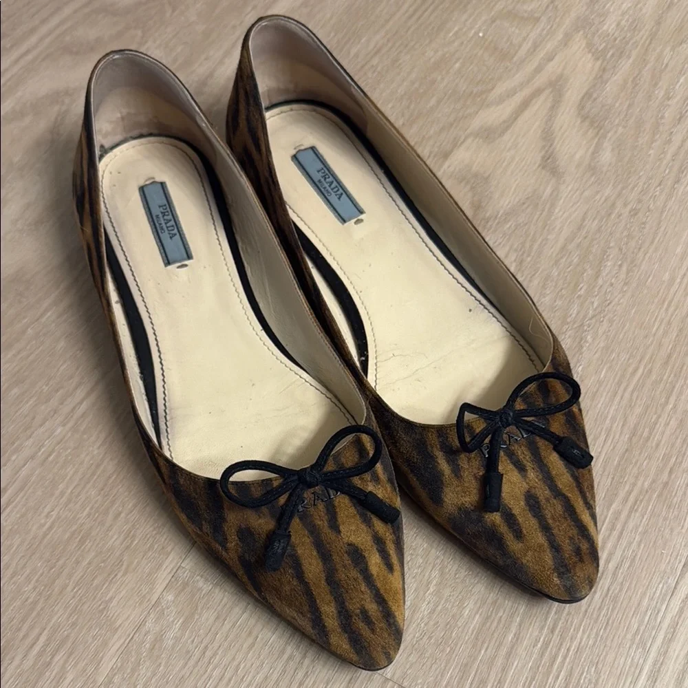 Prada Leopard Print Flats with Bow